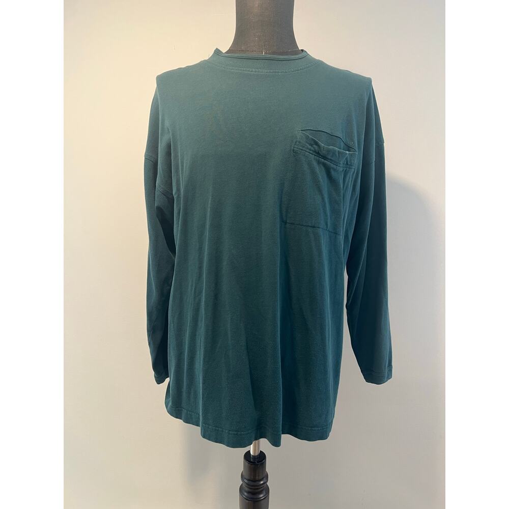 Vintage Structure Long Sleeve Cotton Casual Crew Neck Shirt Green Large SG